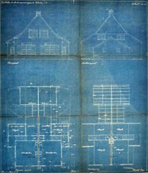 <p>De voor- en achtergevel en de plattegrond van woningtype A op de bouwtekening uit 1920. </p>
