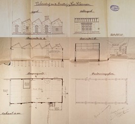 <p>Bouwtekening uit 1913 door M. Meijerink betreffende de nieuwbouw van een smederij voor dhr. Louman. </p>
