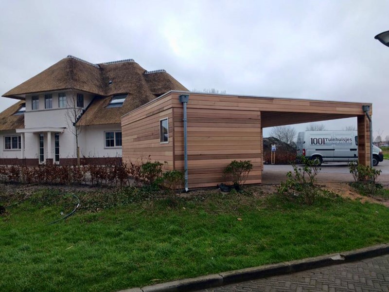Carport platdak + berging Red-Cedar IJmuiden