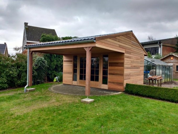 Tuinhuis zadeldak + overkapping Red-Cedar Bronkhorst