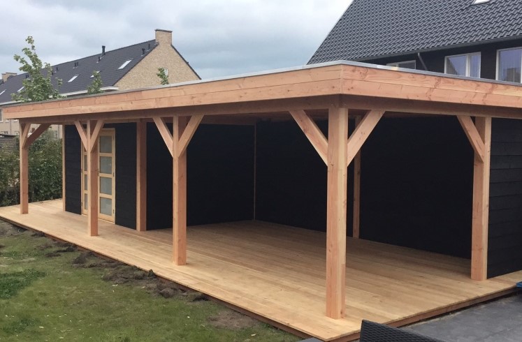 Tuinhuis platdak + overkapping Lelystad