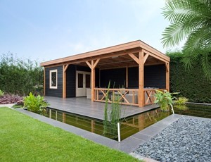 Tuinhuis platdak modern + overkapping Catrijp