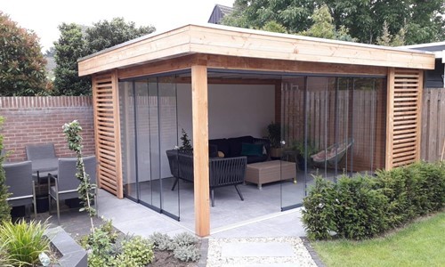 Veranda platdak + glazen schuifpanelen Nijmegen