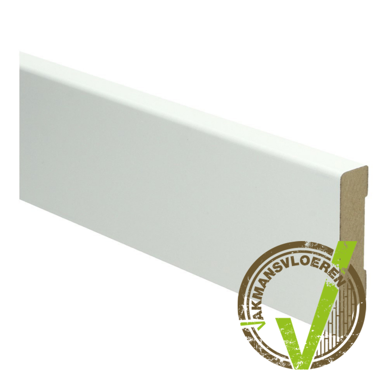 MDF Moderne plint 70xja2 wit voorgelakt RAL 90ja0 â‚¬2,95 per meter. Nergens goedkoper!